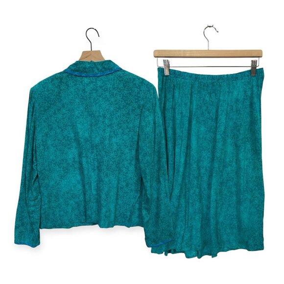 Carole Little Vintage Floral Skirt Set Size 8 Blue Turquoise Blazer - Picture 2 of 8
